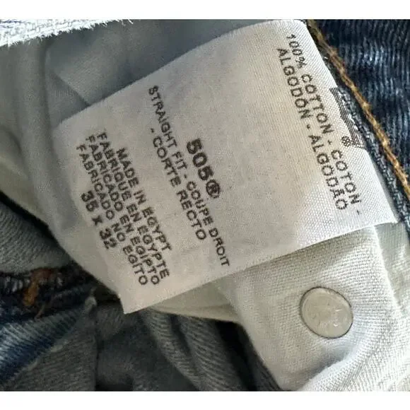 Levi's 505 Denim Jeans Size Waist 35 Classic Loose Fit Baggy Medium Wash - Picture 10 of 14